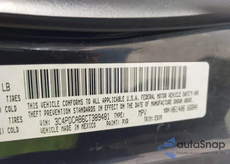 2012 Dodge Journey Se/Avp z USA, uszkodzony, nr VIN 3C4PDCAB6CT389481